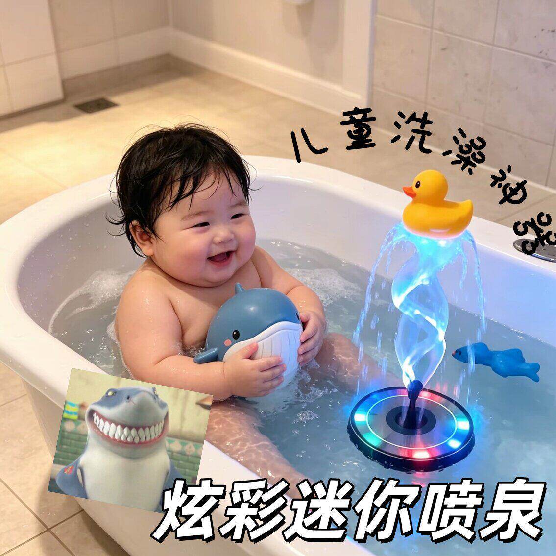 太阳能蓄电喷泉宝宝洗澡神器图片