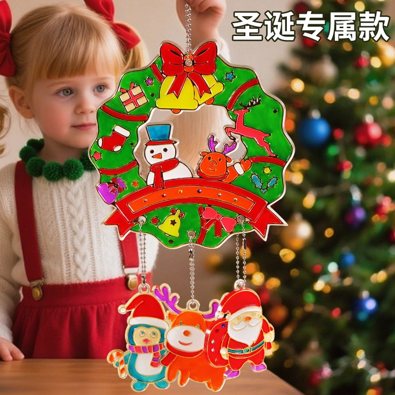 2025新款儿童圣诞节礼物女孩玩具益智免烤胶画可爱姜饼人雪人松树