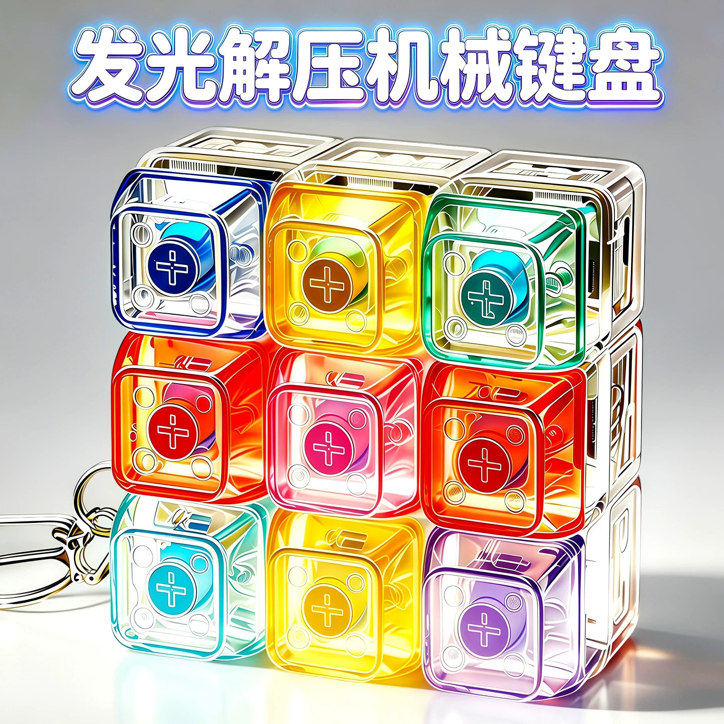 机械键盘解压发光按键钥匙扣挂件图片