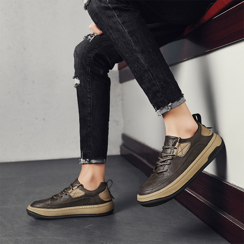 男鞋新款秋冬厚底百搭运动休闲鞋子个性潮流男士皮鞋复古时尚板鞋