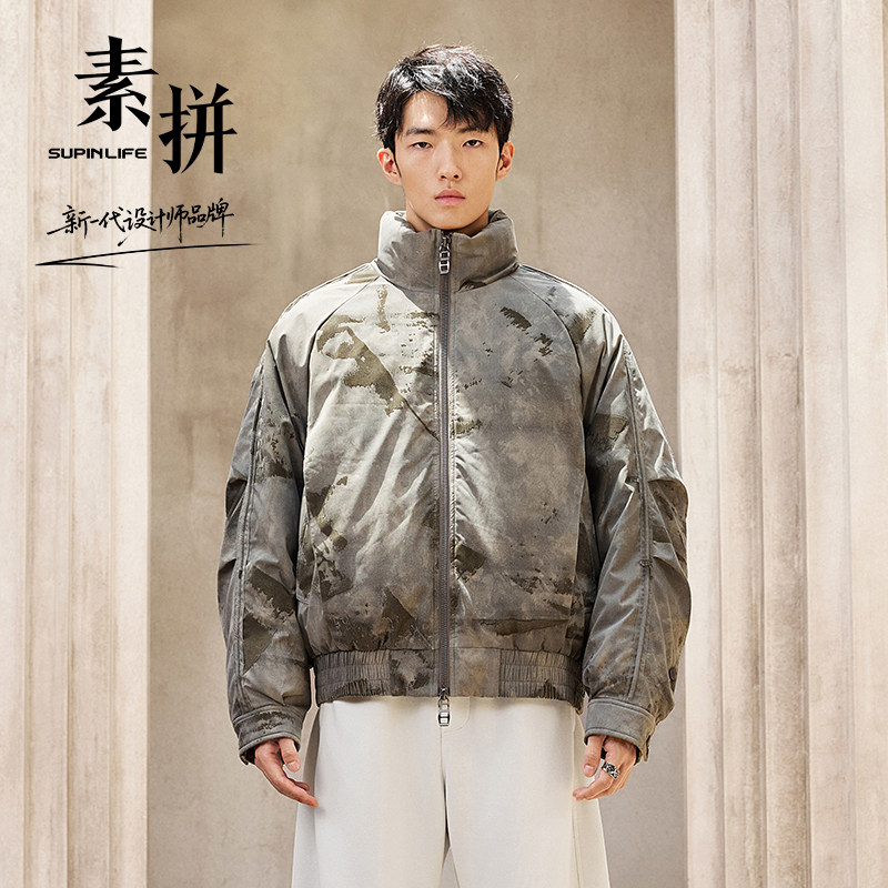 素拼男装2025年冬季新款潮牌工装帅气羽绒服休闲立领短款羽绒夹克