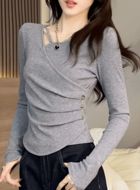 小心机镂空内搭打底衫女秋冬季德绒设计感小众修身显瘦可外穿