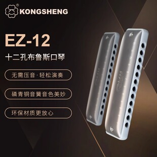 12孔全音阶布鲁斯口琴孔声EZ12自带低音4低音6无需压音蓝调口琴网