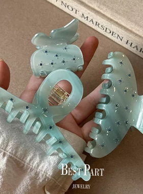 醋酸材质高端精致镶钻绿色鲨鱼夹女2025年新款夏天抓夹夹子头饰