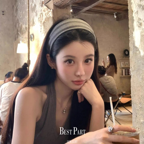 韩系简约灰色绒面宽边发箍女高颅顶日常外戴显脸小百搭头箍发饰女