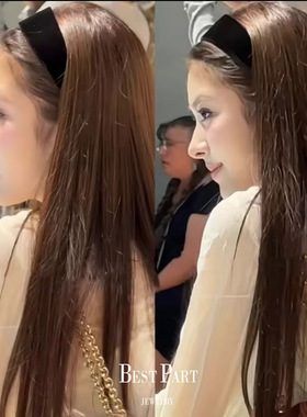 田中杏奈anna同款黑色丝绒宽边发箍女2025新款日常外戴高颅顶头箍