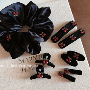 bestpart樱桃复古黑色丝绒小抓夹BB夹甜美可爱刘海夹发饰头饰新款