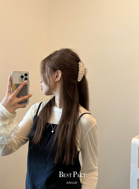 复古蓝色碎花樱桃镶钻抓夹韩系满天星后脑勺盘发鲨鱼夹子头饰女新