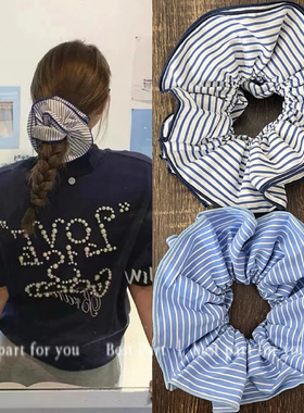 besrpart条纹海边度假风加大号发圈ins博主同款清爽蓝色大肠圈～