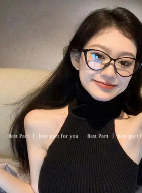 大框猫眼近视眼镜女款网红款复古防蓝光平光镜韩系素颜镜框架眼镜