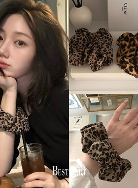 韩版复古豹纹大肠发圈欧美时尚皮筋女扎头发绳高级感马尾秋冬发饰