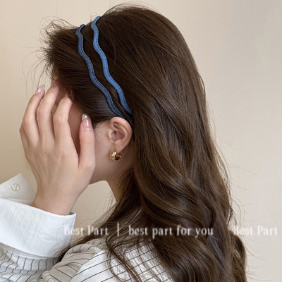 韩国极细牛仔布波浪发箍女简约气质百搭压发卡新款高级感洋气时尚