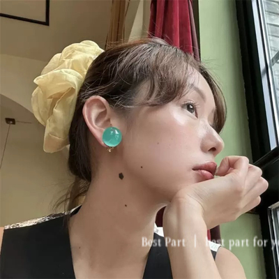 bestpart夏日ins新款蓝绿色球球耳环925银针小众清新耳饰耳钉女