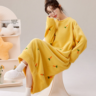 睡裙冬季女2025新款珊瑚绒加厚加绒大码女款法兰绒冬款长款家居服