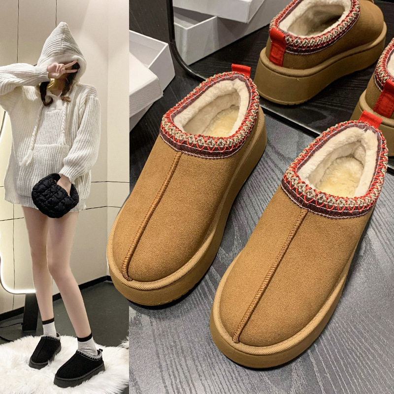 tazz毛毛拖鞋女42中跟加绒包头拖