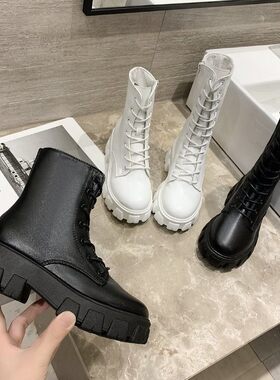 35-43码 特大码女鞋41加大号马丁靴42明星同款厚底系带短靴子女