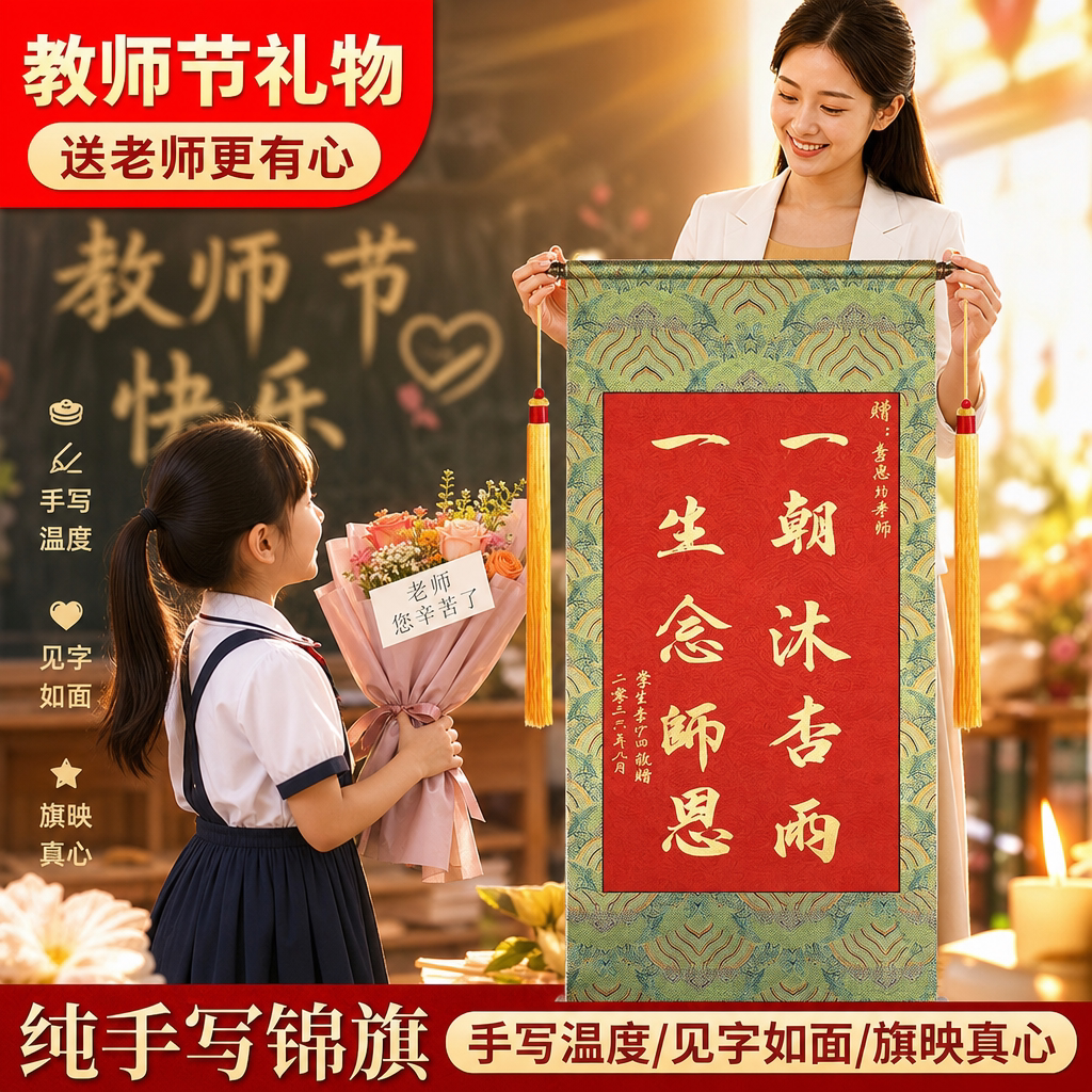 【纯手写教师节卷轴】纯手写锦旗