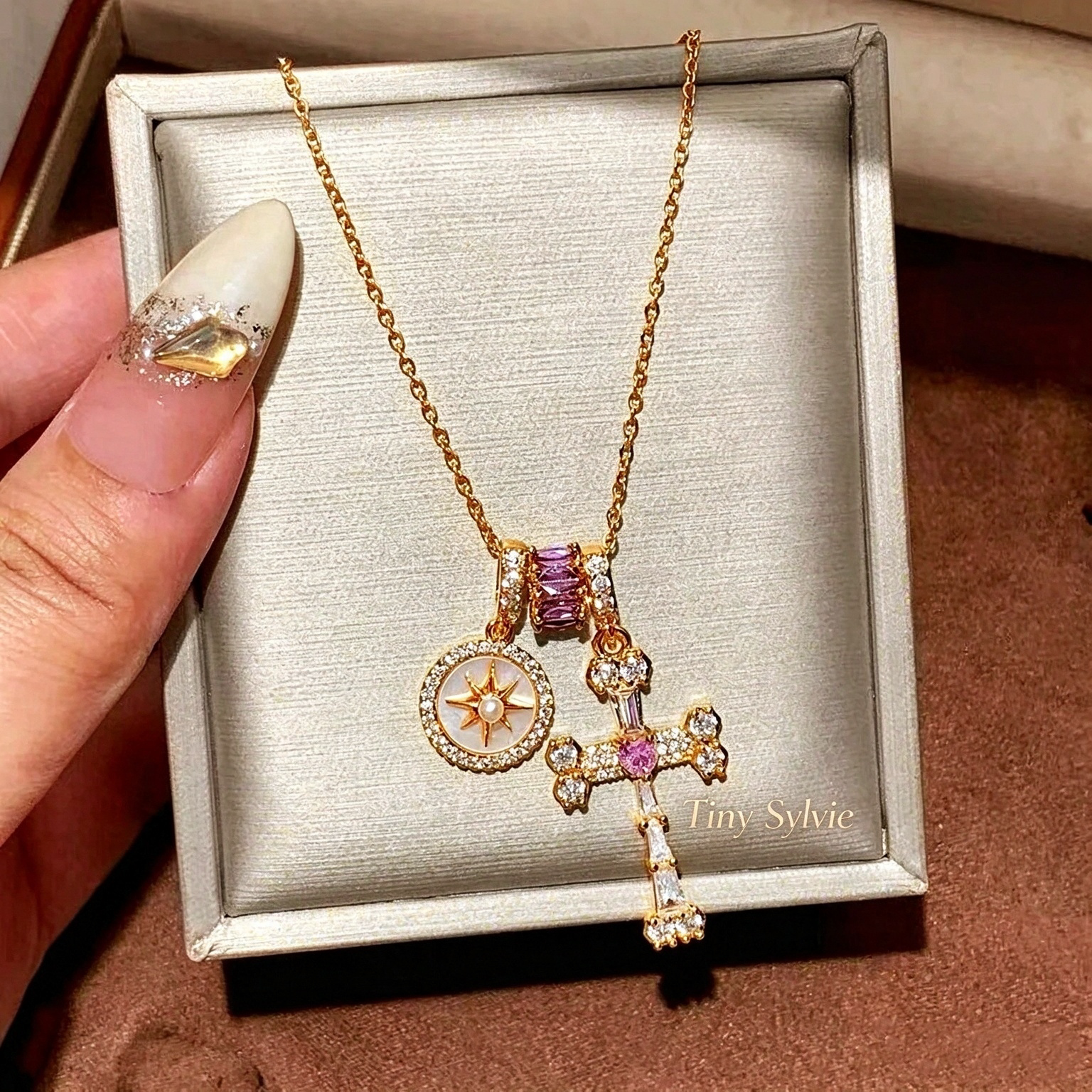 天然贝壳八芒星钻石锁骨链