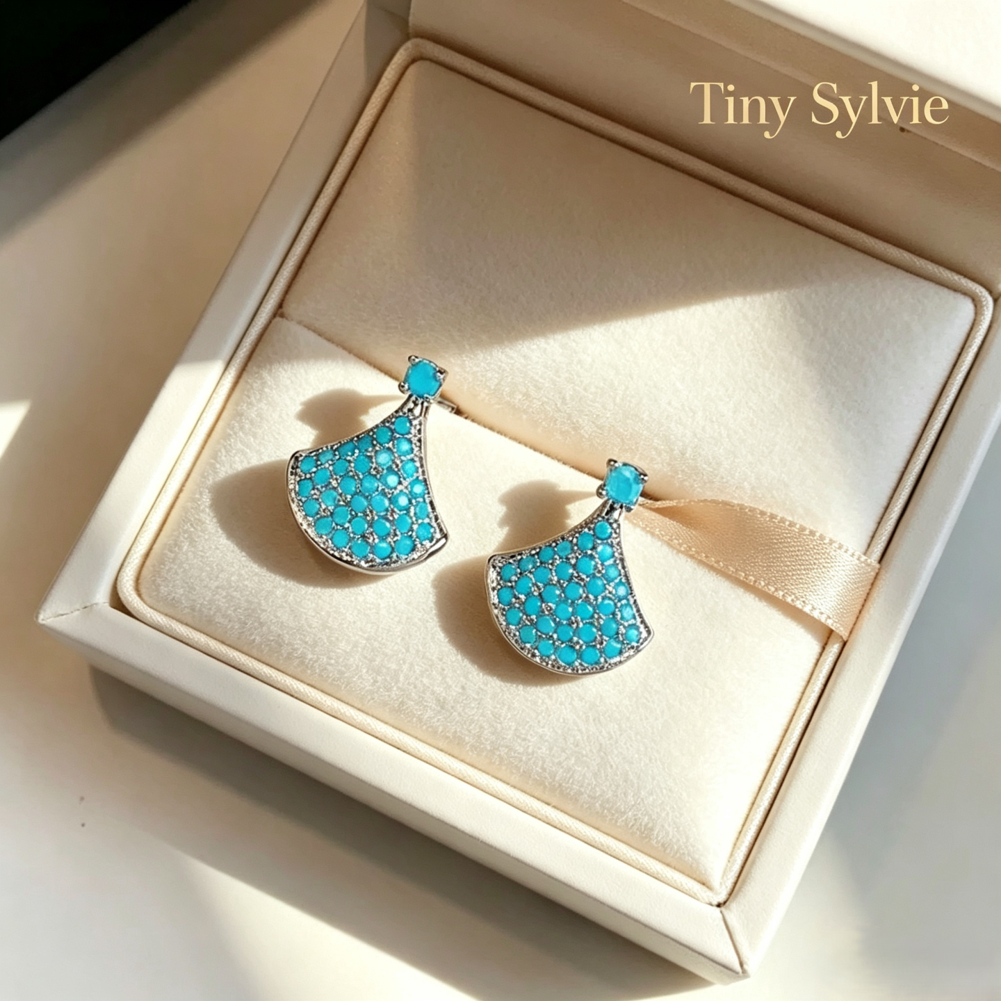 Tiny Sylvie【绿松石】扇形耳环女银针轻奢小裙子显气质耳钉耳饰