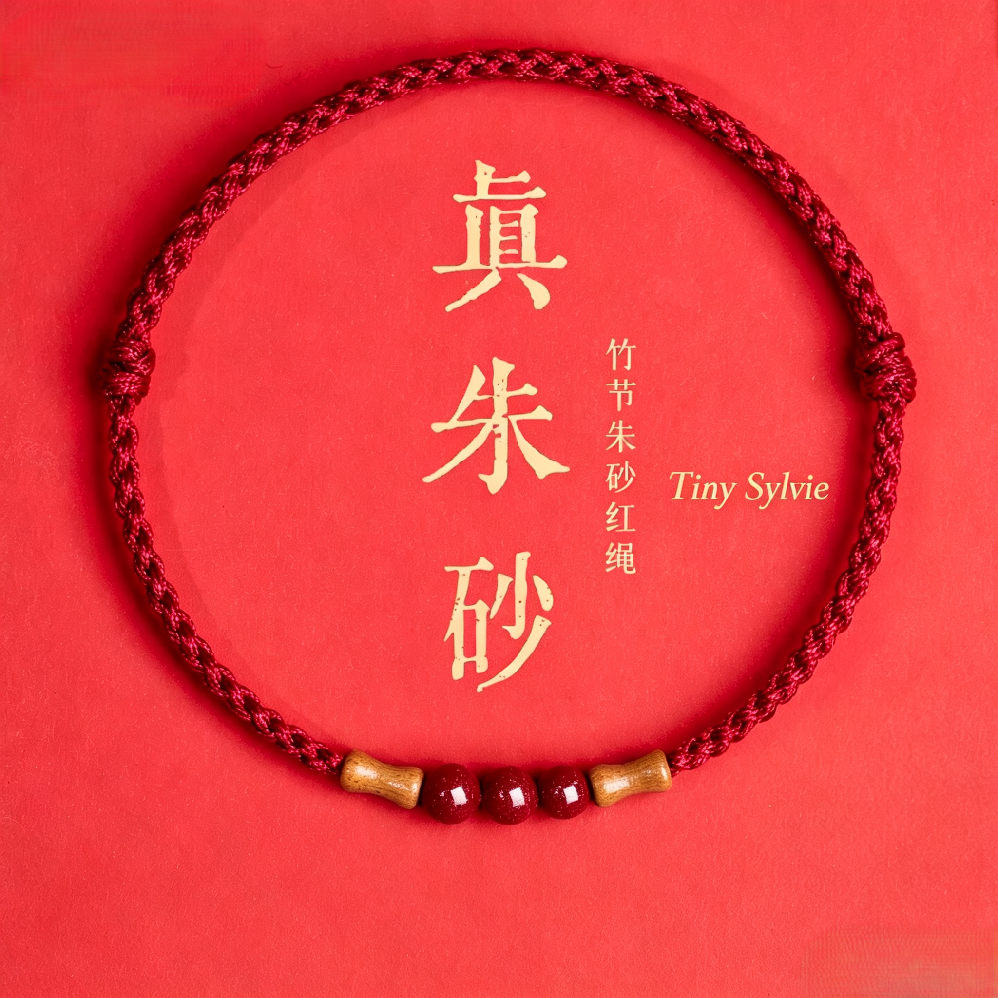 小众朱砂桃木转运珠红绳手链