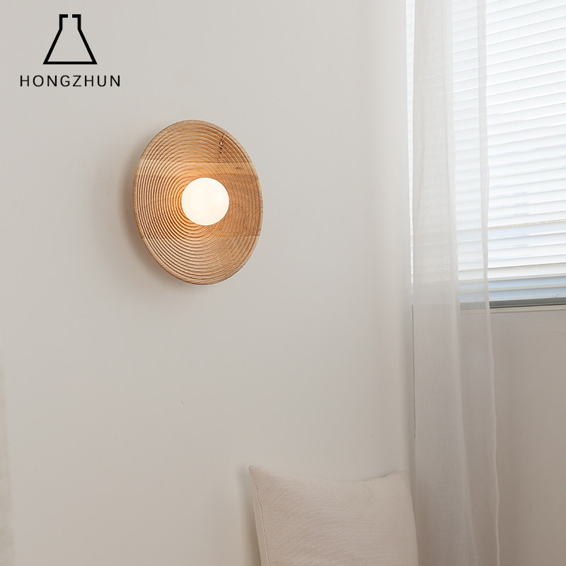 鸿准白蜡木壁灯日式卧室床头客厅餐厅过道走廊墙壁装饰侘寂风灯具