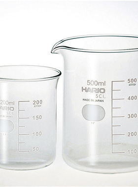 HARIO锥形烧杯50ml100200300ml500ml日本进口耐热玻璃烧瓶高型烧杯高形量杯把手烧杯 精准刻度烧杯带基准刻度