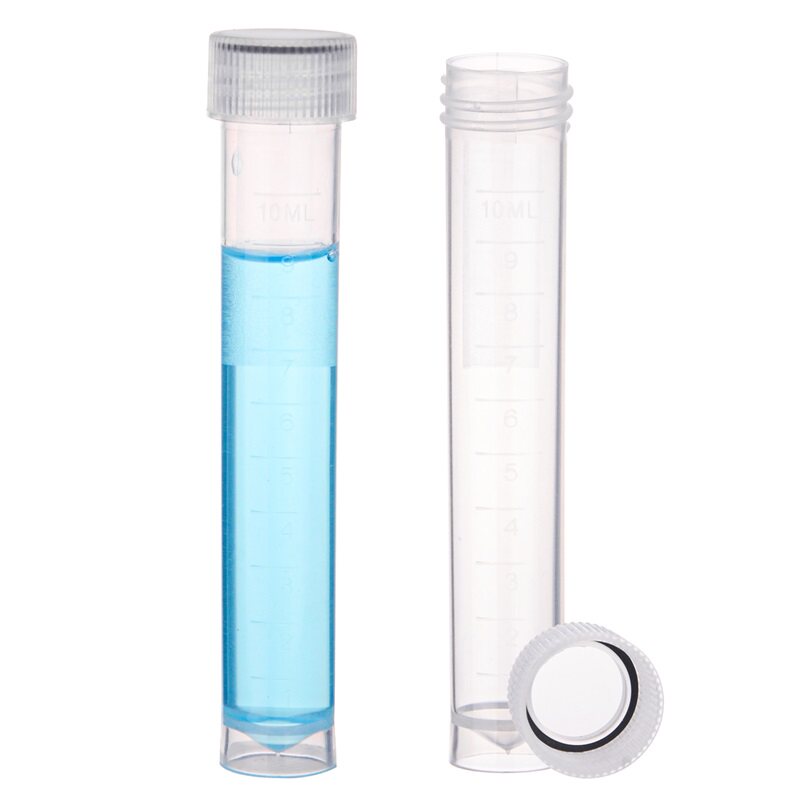 塑料样品管平底离心管10ml 100支/包带胶垫圈 PP塑料存储瓶管 耐酸碱试剂瓶透明样品管 耐高温冷冻存管
