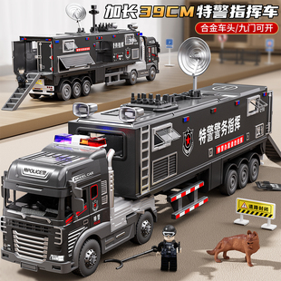 淘童年合金加长特警指挥车玩具儿童仿真警车110公安汽车模型男孩3