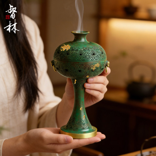 中国风仿古纯黄铜香炉家用熏香炉