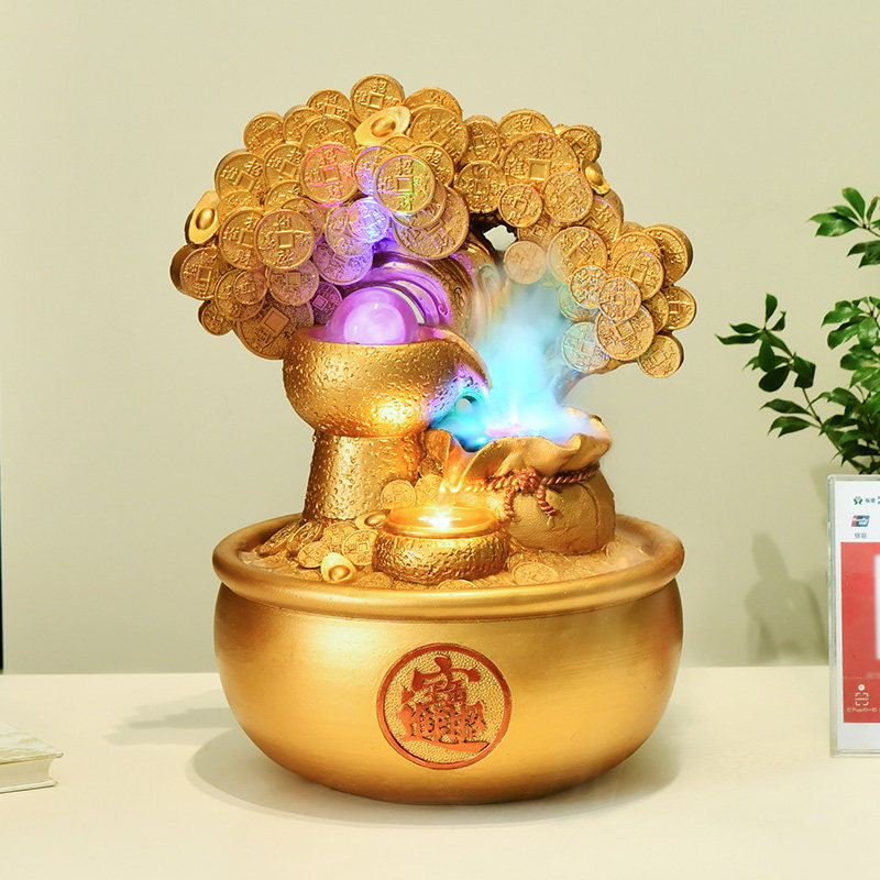 办公室风水轮金色招财开 业礼物USB聚宝盆转运球小流水摆件循环水