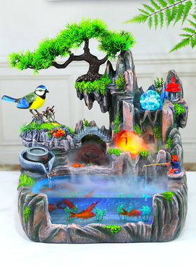桌面假山喷泉景观风水轮加湿器客厅小鱼缸自动循环水轮流水摆件