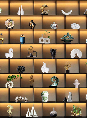 新中式摆件高档轻奢客厅酒柜电视柜茶室博古架办公室软装饰品摆设