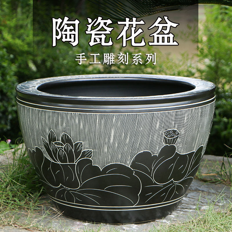 景德镇陶瓷大缸养鱼缸彷古大水缸锦鲤荷花睡莲招财室外庭院种树缸