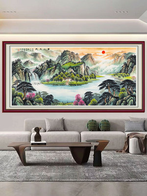 客厅沙发背景墙装饰画鸿运当头国画山水画长城办公室靠山画自粘画