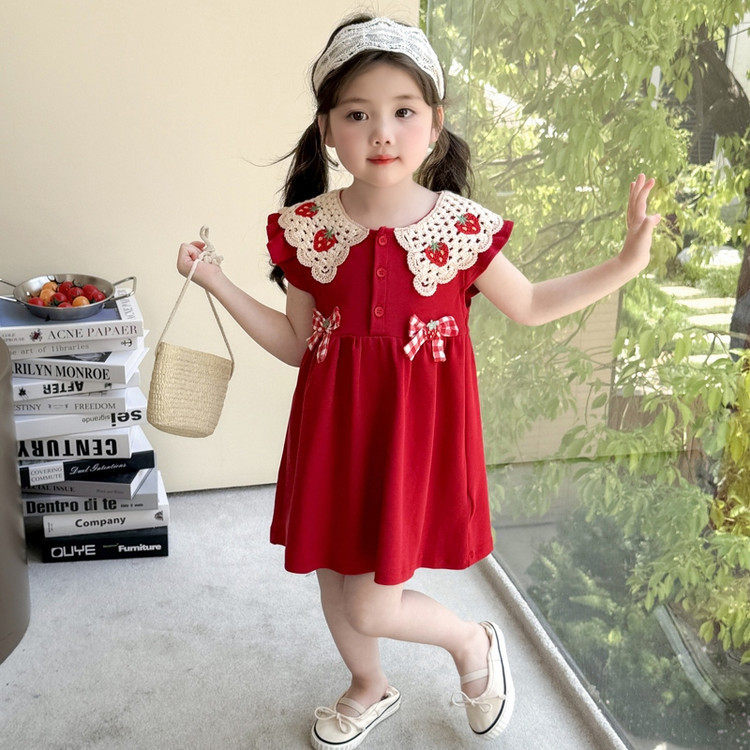 女童夏装洋气红色草莓公主连衣裙