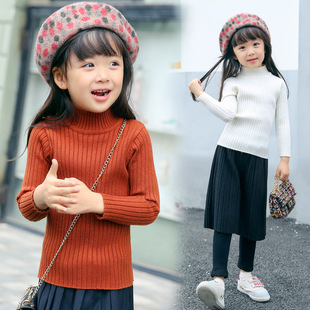 女童加绒加厚半高领毛衣套头秋冬新款洋气针织衫中小童上衣打底衫