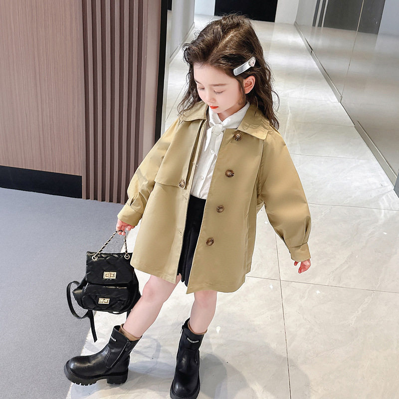女童中长款风衣外套卡其夹克上衣