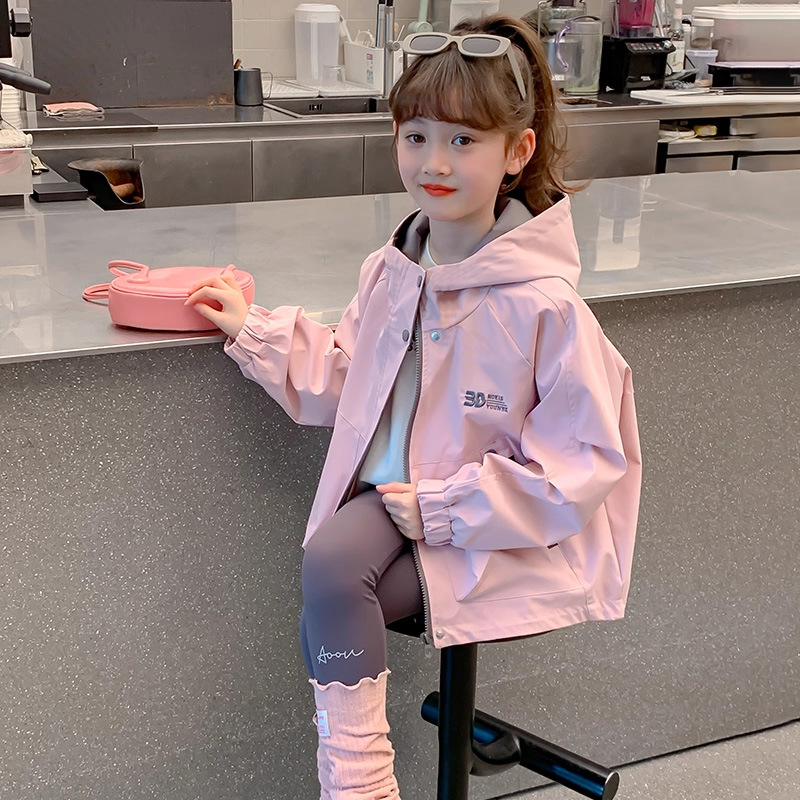女童连帽防风户外休闲冲锋衣外套