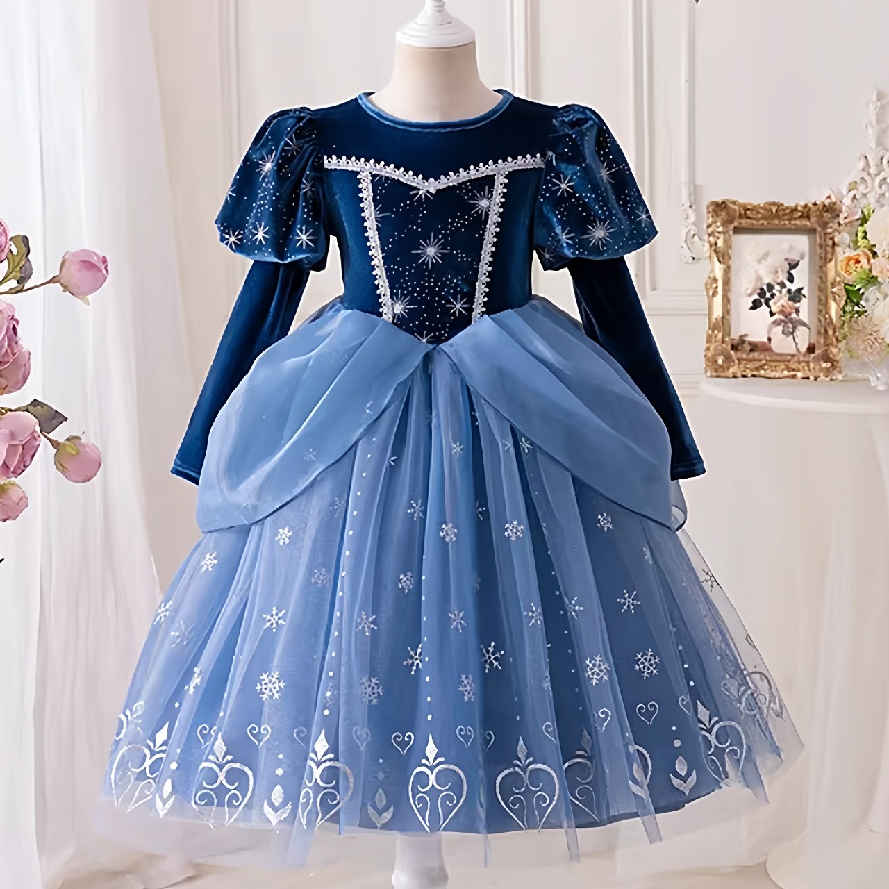 女童爱莎丝绒公主连衣裙2026春秋冬季新款洋气生日礼服蓬蓬网纱裙