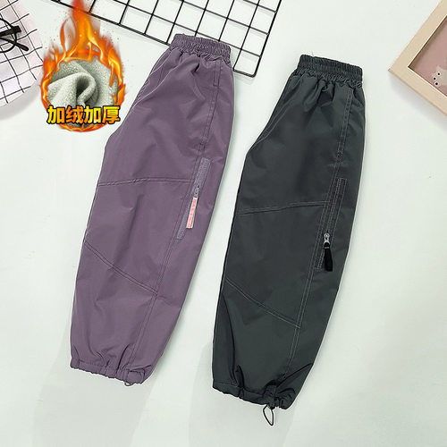 女童加绒阔腿冲锋裤2025秋冬新款韩版中大童软壳加厚运动保暖长裤