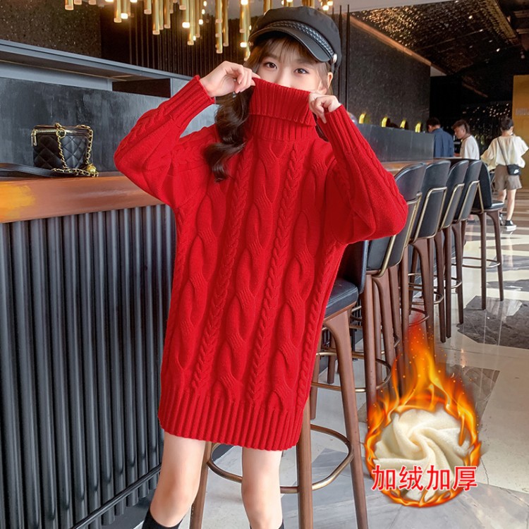 女童毛衣连衣裙秋冬新款高领针织