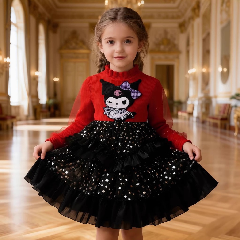 女童毛线库洛米公主连衣裙秋冬新