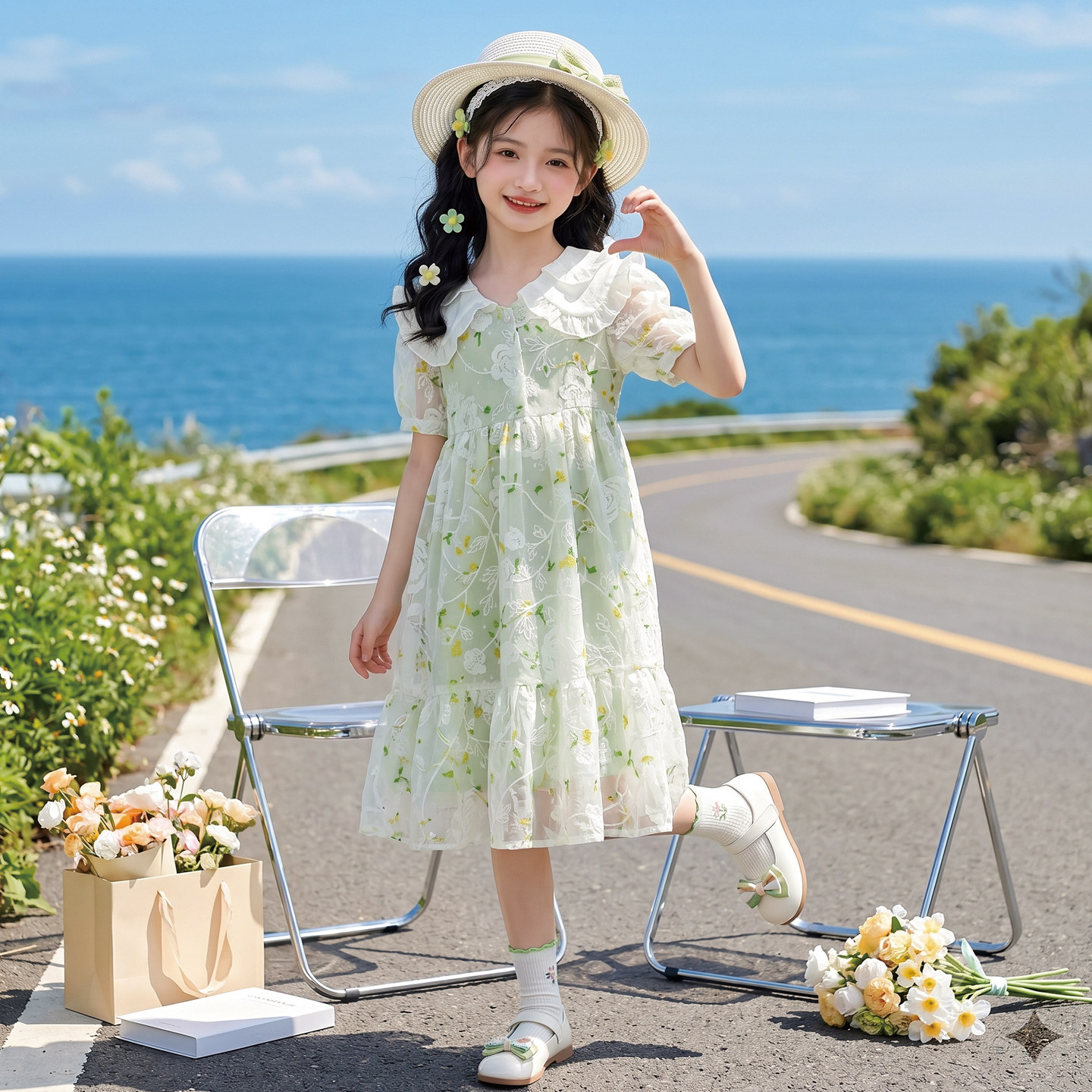 女童公主裙新款孩夏款碎花连衣裙