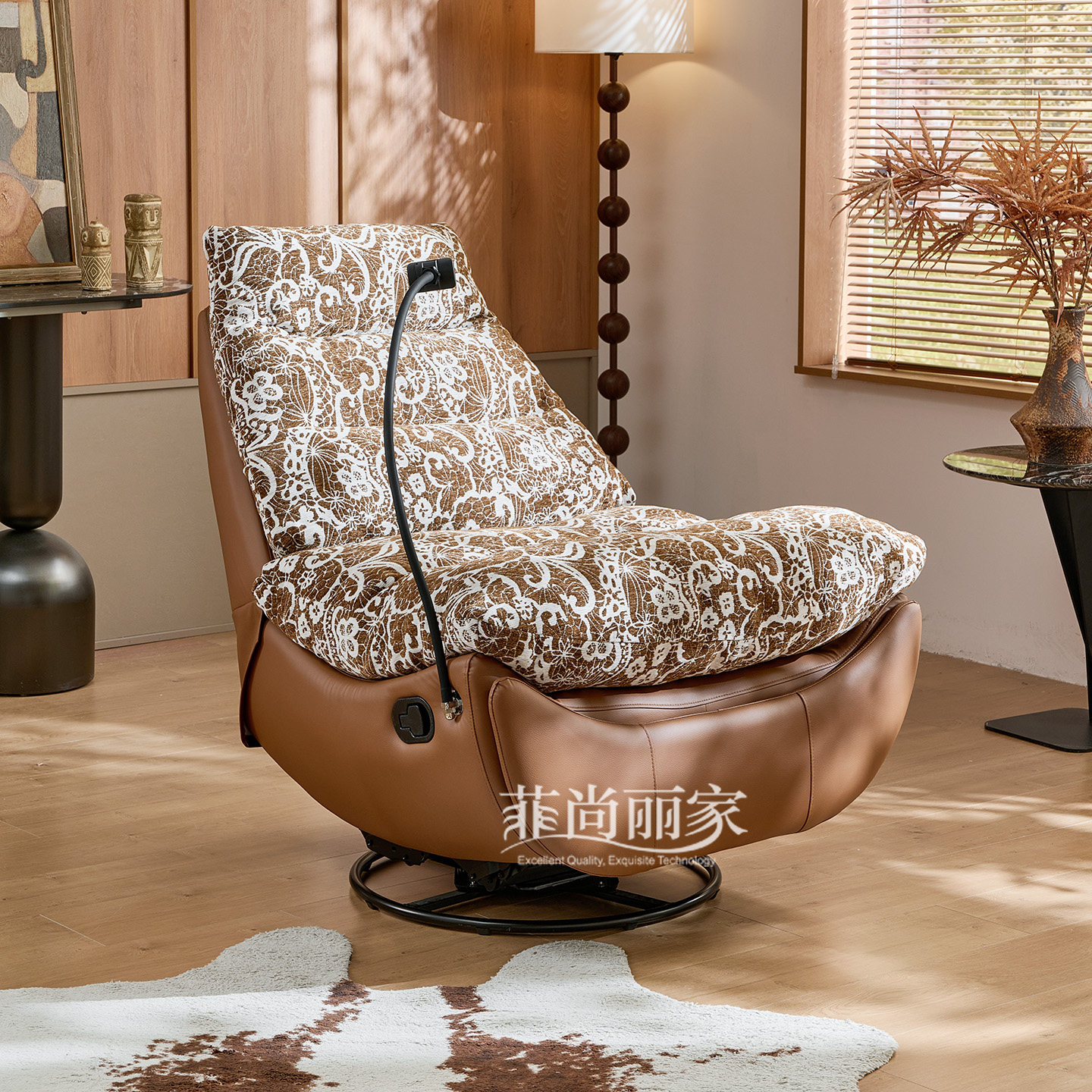 菲尚丽家高端单人沙发椅可摇可旋转客厅阳台休闲懒人沙发可躺可睡