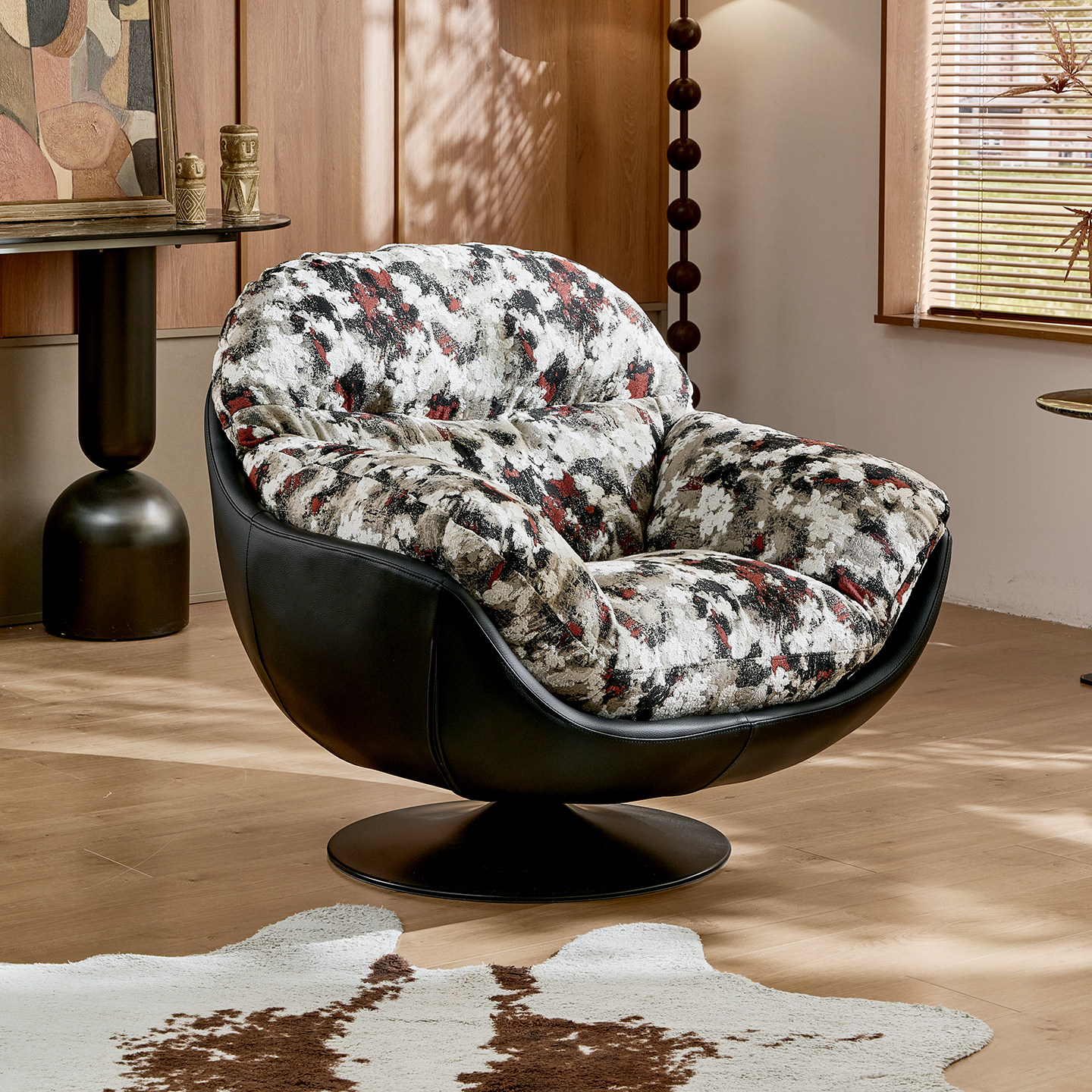 菲尚丽家现代轻奢单人沙发椅懒人可躺休闲旋转椅客厅阳台印花单椅