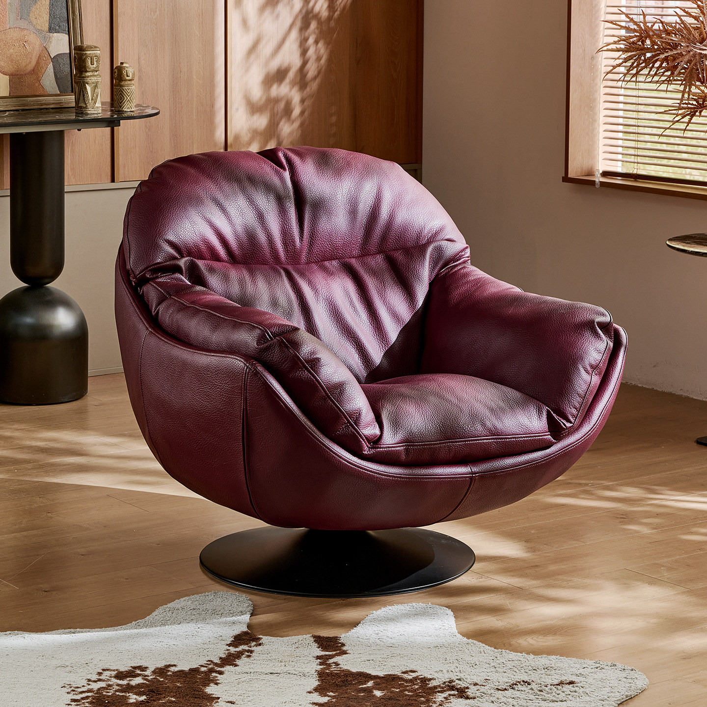 菲尚丽家意式极简轻奢单人沙发椅设计师客厅阳台真皮休闲懒人转椅