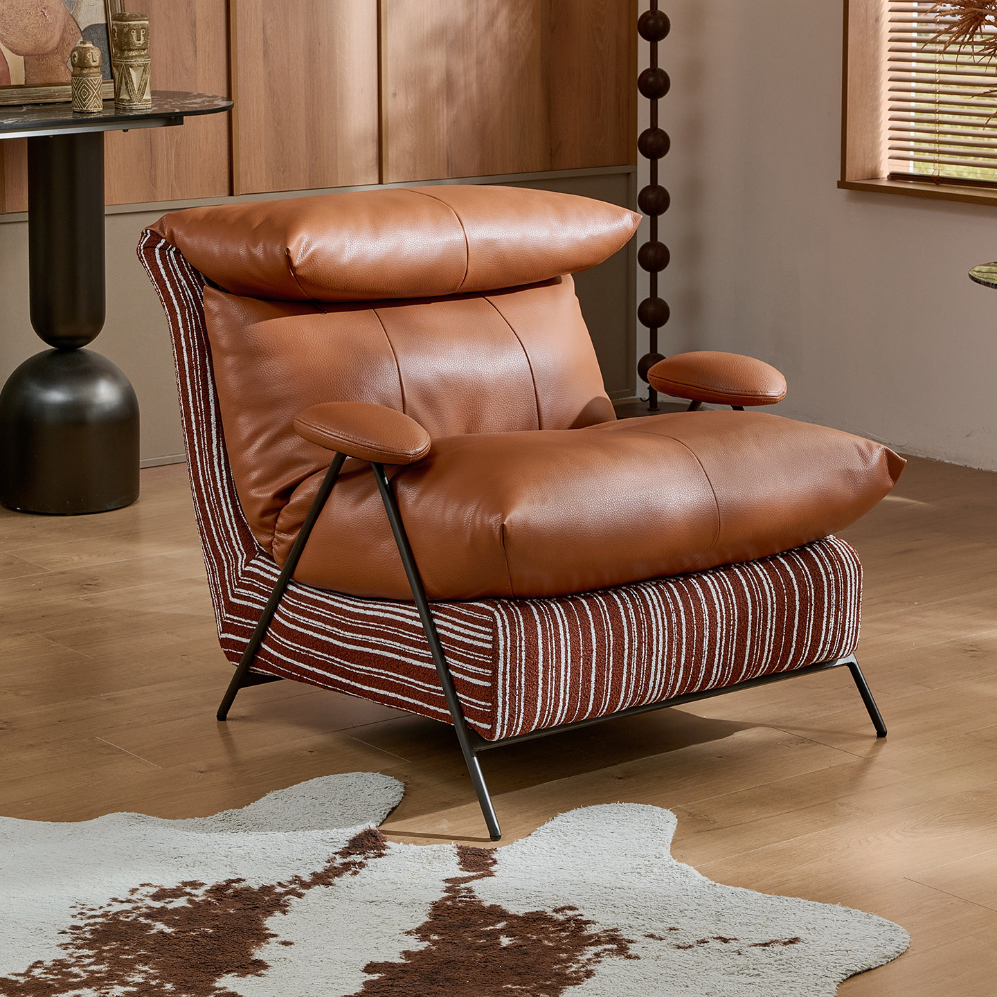 菲尚丽家真皮单人沙发椅轻奢客厅休闲椅新款高级感扶手椅高端单椅,住宅家具,沙发椅,淘宝优惠券,粉丝福利购,淘宝优惠卷