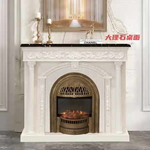 法式实木壁炉柜玄关柜别墅客厅仿真火壁炉法式壁炉装饰柜一体定制