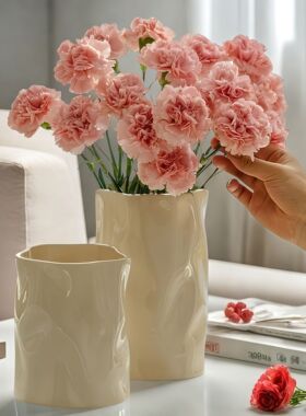 美式陶瓷花瓶插花摆件客厅装饰品侘寂风水培鲜花花瓶花器米色高级