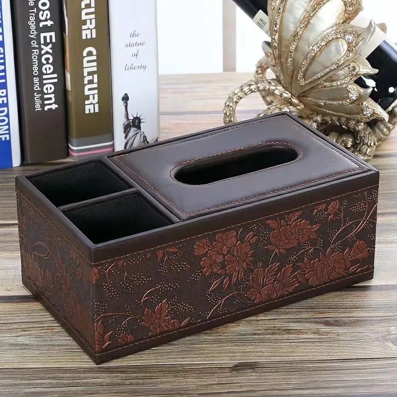 皮革纸巾盒酒店民宿抽纸盒家用客厅多功能遥控器收纳盒logo